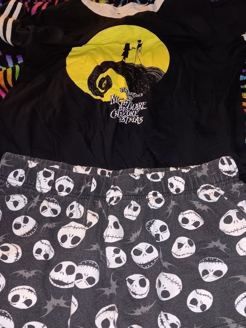 The Nightmare Before Christmas Black Yellow Ringer Tee & Jack Pajama Bottoms